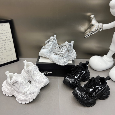 巴黎绑带老爹鞋女2025新款网面系带运动休闲鞋松糕厚底低帮鞋单鞋