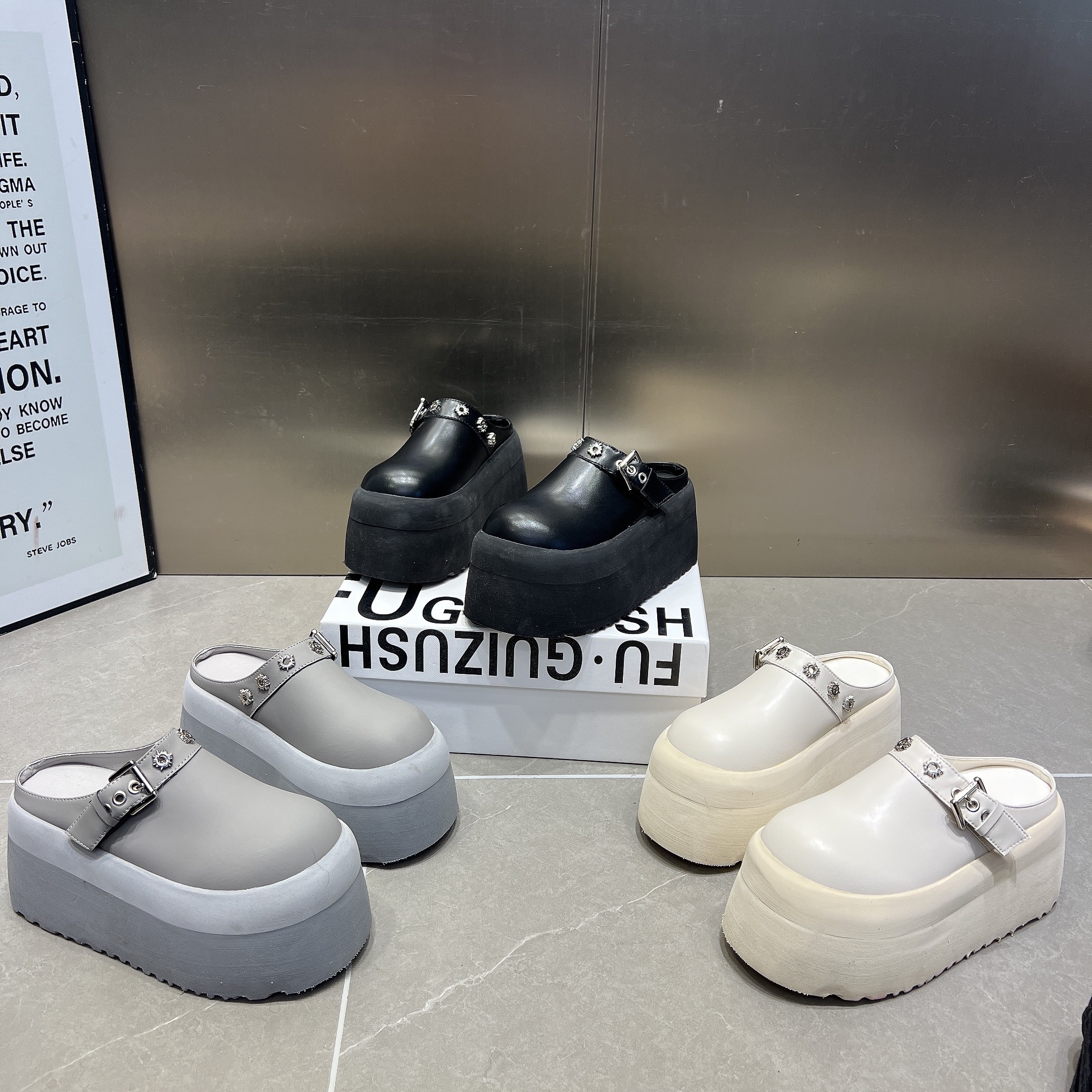 欧货真皮松糕厚底包头半拖鞋女外穿百搭小个子增高休闲拖鞋勃肯鞋