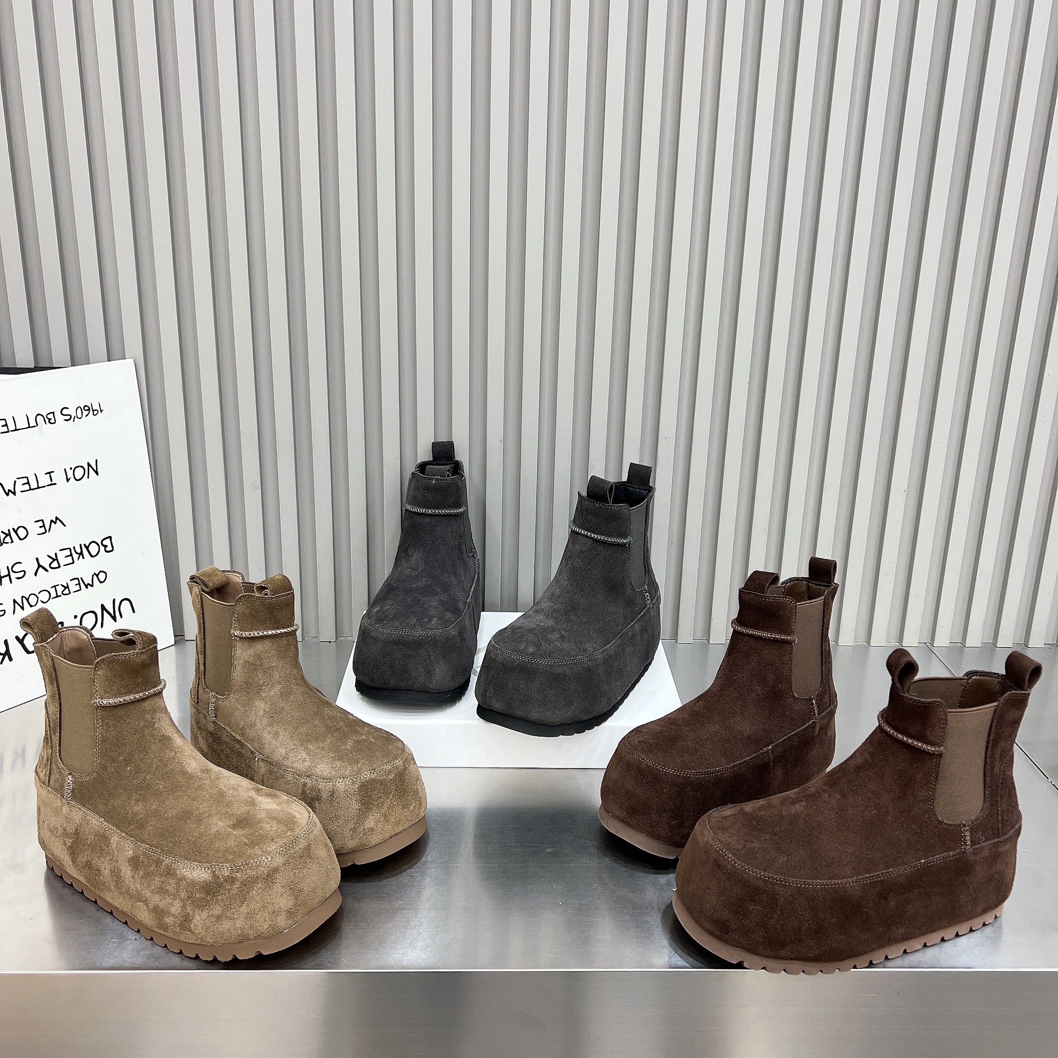 欧货大头马丁靴女鞋2025新款磨砂真皮厚底内增高6cm套筒加绒短靴