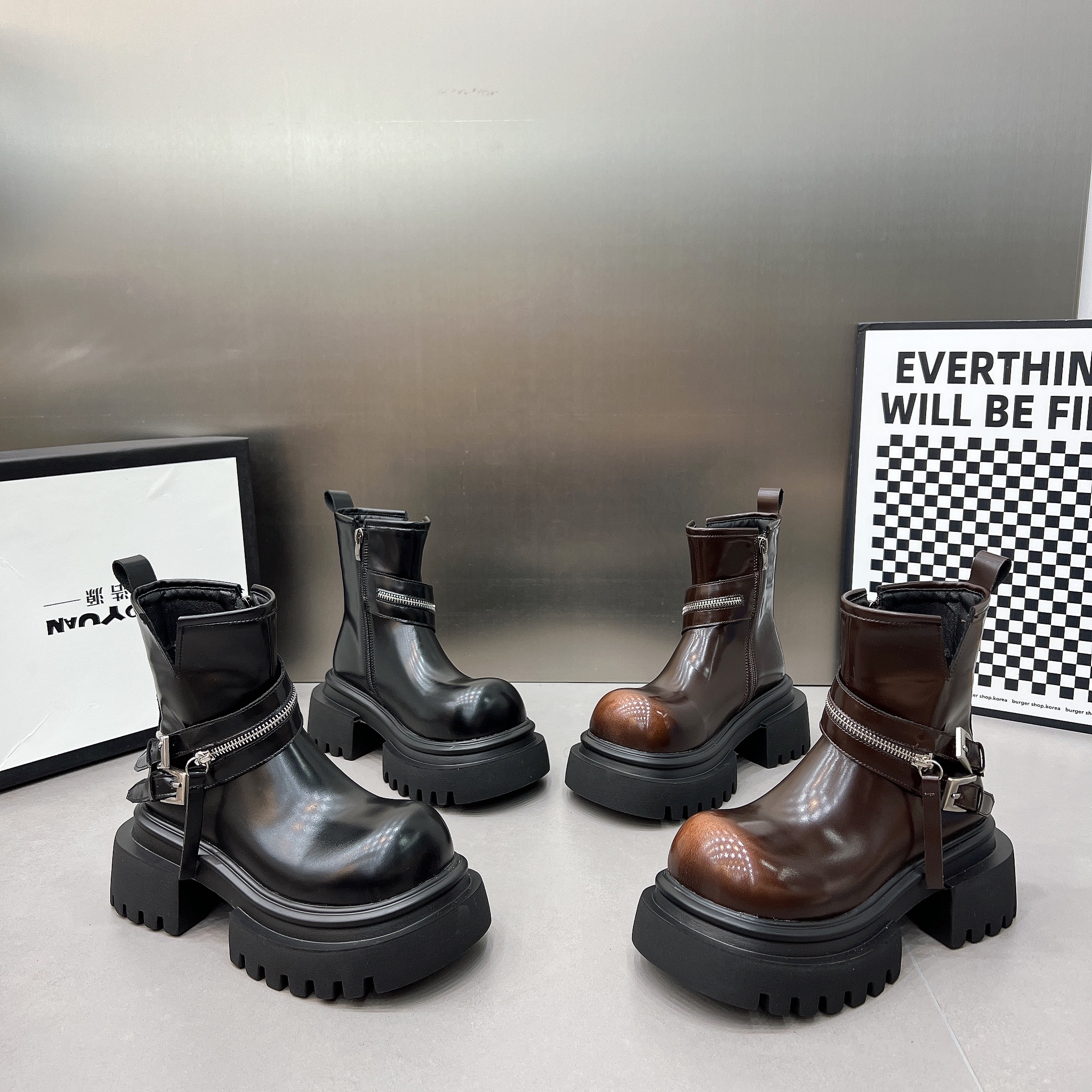 大头拉链马丁靴女2025新款擦色厚底松糕小个子机车靴切尔西靴短靴