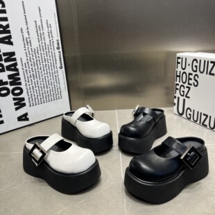 懒人鞋 7cm厚底玛丽珍包头半拖鞋 小个子百搭松糕鞋 时尚 女2026新款