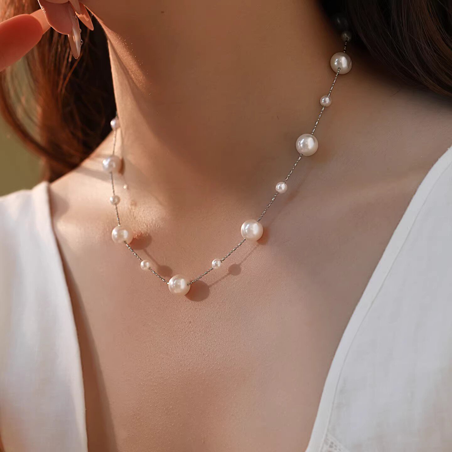 满天星仿珍珠项链颈链女款2026新款锁骨链毛衣链秋冬项链女配饰