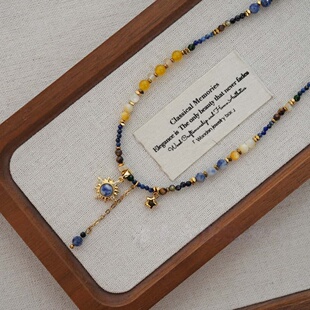 轻奢串珠彩色新中式 款 国风锁骨链 星空项链铜合金小众 铜合金项链