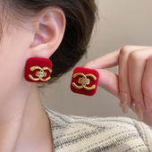 红色丝绒耳环2025新款 爆款 耳钉轻奢高级感银针耳饰女秋冬设计耳钉