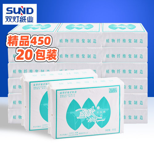 双灯蓝欣平板卫生纸精品450草纸20包家用厕纸家庭实惠白色擦手纸