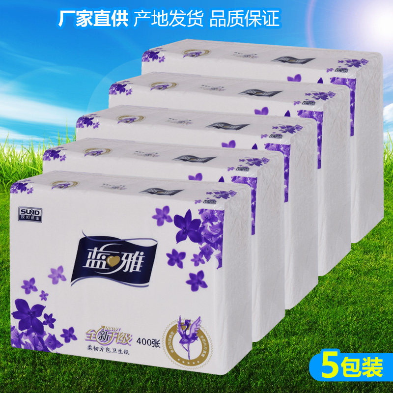 双灯平板卫生纸家用柔韧厕纸5包装卫生纸白色草纸400张蓝雅卫生纸