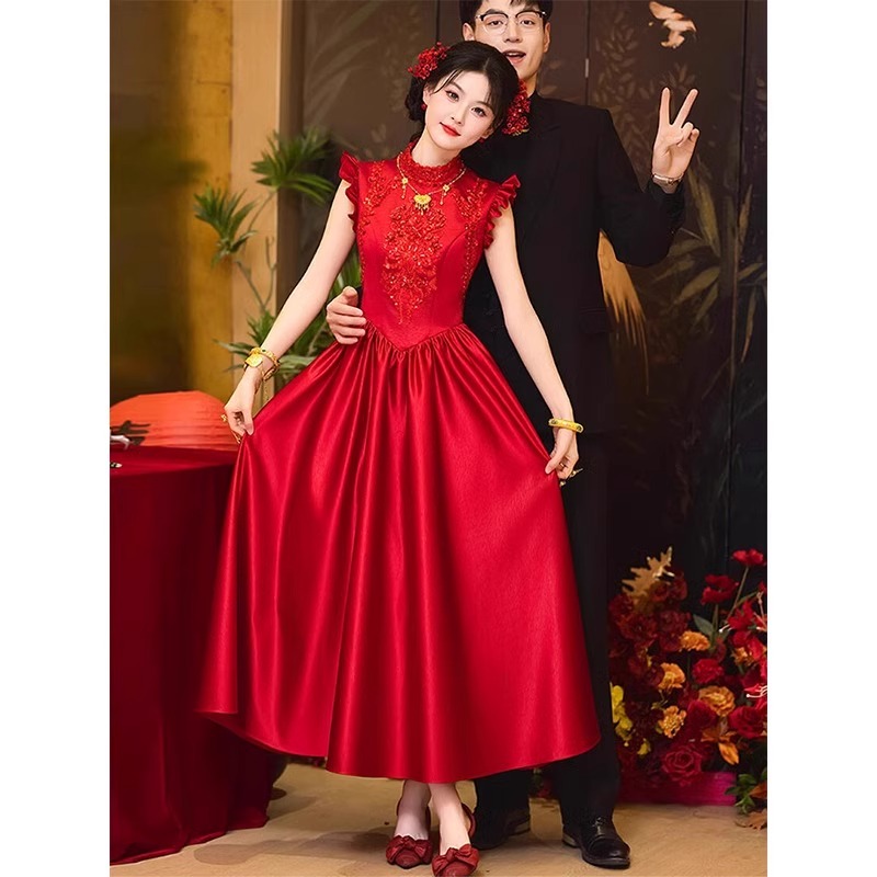 订婚晚礼服裙女新娘结婚酒红色新中式敬酒服高级感轻奢回门装嫁衣