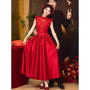 敬酒服高级感轻奢回门装 订婚晚礼服裙女新娘结婚酒红色新中式 嫁衣