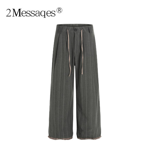 2Messages 美式复古竖纹休闲裤男宽松直筒阔腿垂感cleanfit情侣裤