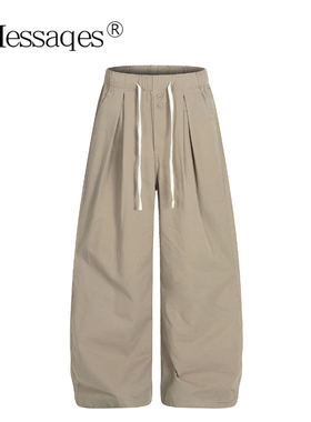 2Messages 美式复古水洗阔腿裤显瘦高腰抽绳宽松垂感男休闲长裤
