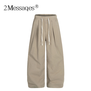 2Messages 美式复古水洗阔腿裤显瘦高腰抽绳宽松垂感男休闲长裤