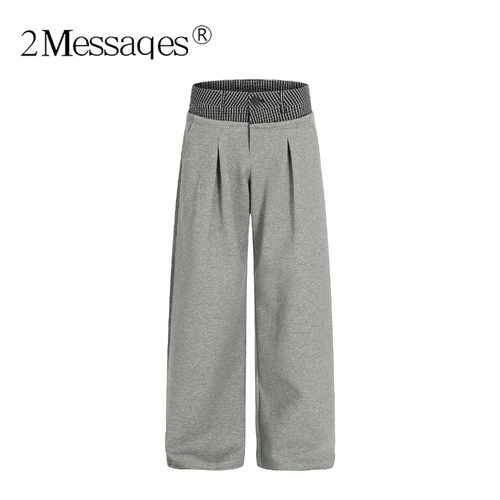 2Messages 美式双腰头卫裤 A字垂感直筒男生宽松百搭裤子休闲裤