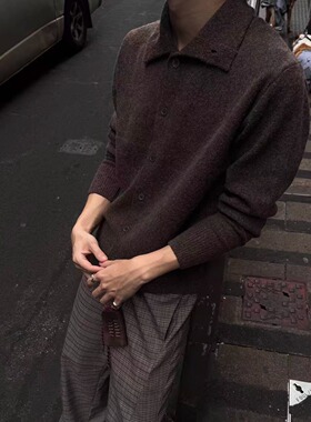 2Messages美式复古羊毛混纺开衫毛衣男 秋冬慵懒针织宽松外套上衣