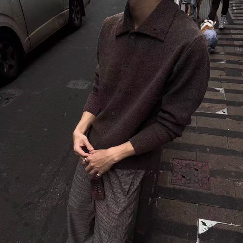 2Messages美式复古羊毛混纺开衫毛衣男 秋冬慵懒针织宽松外套上衣