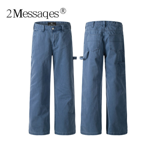 2Messages 复古工装裤男女做旧水洗阔腿直筒法工裤宽松休闲通勤裤