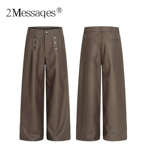 2Messages复古老钱风纽扣休闲西裤男美式宽松直筒拖地高级感长裤