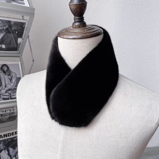 韩版整貂皮围巾男女冬季磁吸扣双面水貂毛保暖皮草围脖黑色