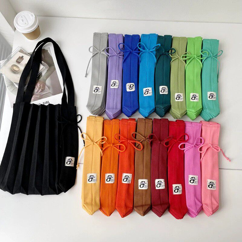 韩国东大门小众设计环保袋褶皱可折叠包包女针织单肩包收纳手提包