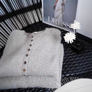 2024秋冬新款浣熊绒花纱混色慵懒针织上衣氛围软糯外穿毛衣开衫