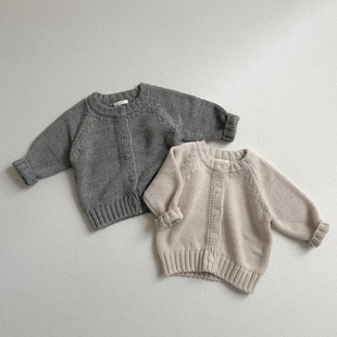 韩国进口婴幼童装秋冬款简约休闲插肩袖毛衣外套针织开衫MiniRobe