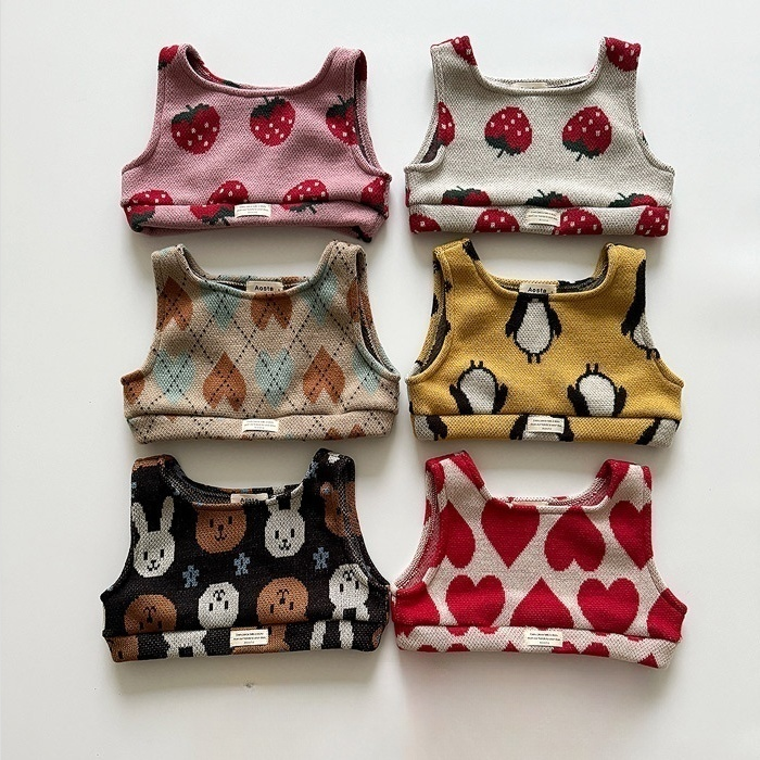 韩国进口婴幼童装男女童秋冬可爱潮搭针织马甲背心短款上衣AOSTA