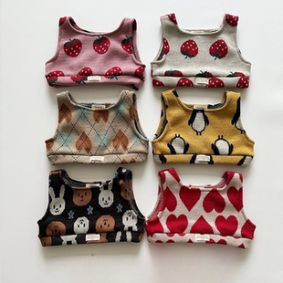 韩国进口婴幼童装男女童秋冬可爱潮搭针织马甲背心短款上衣AOSTA