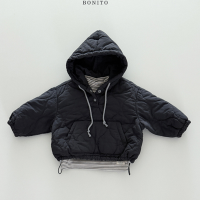 现货韩国进口婴幼童装复古波纹夹棉连帽卫衣户外防风上衣Bonito