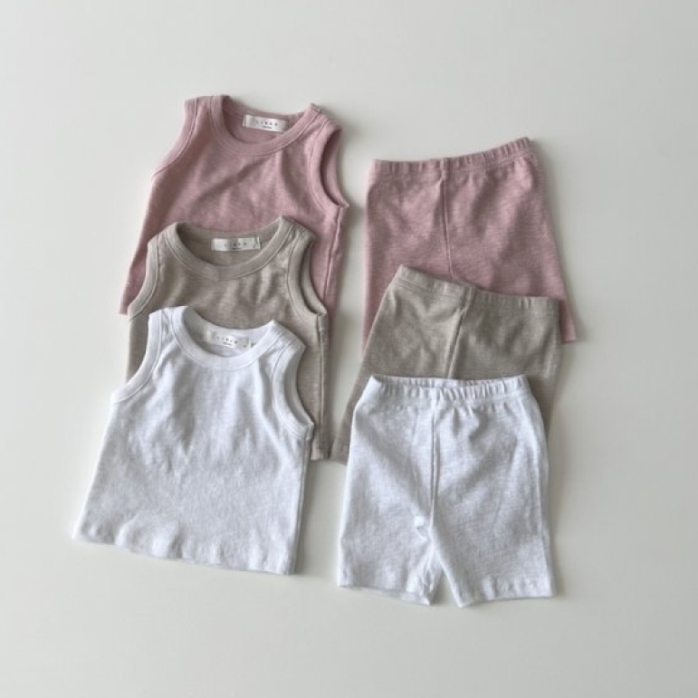 现货韩国进口婴幼童装夏季简约舒服薄棉无袖背心短裤家居服套装
