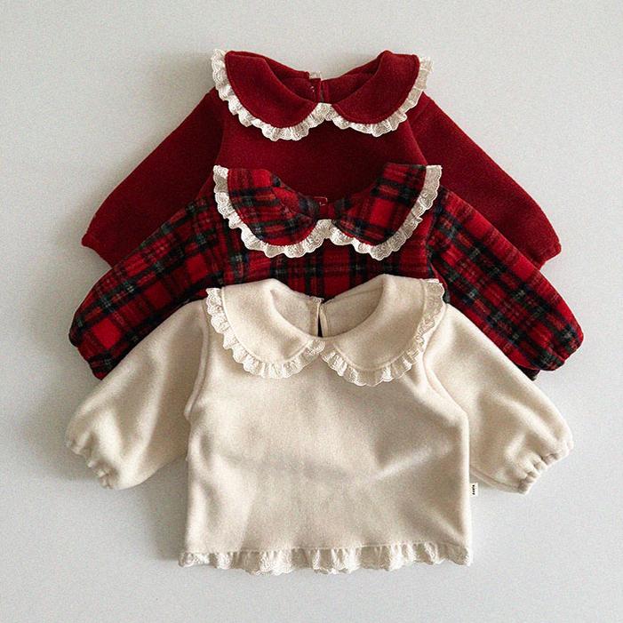 韩国进口红色加绒公主衬衫娃娃领