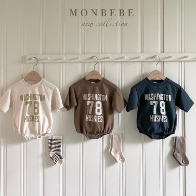 现货韩国进口婴儿春秋休闲运动连体衣外出爬服包屁卫衣MONBEBE