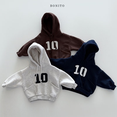 韩国进口婴幼童装时尚拼接休闲加绒连帽卫衣冬款运动帽衫Bonito