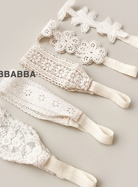 现货韩国进口新生婴儿公主发带女宝宝白色蕾丝镂空发饰拍照好看