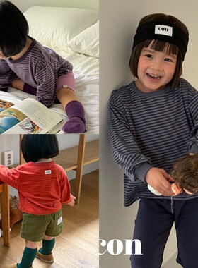 韩国进口婴幼童装宝宝春秋款宽松舒适休闲条纹收口长袖T恤上衣CON