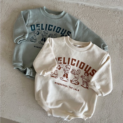 现货韩国进口婴儿可爱卡通包屁爬服卫衣男宝宝春秋韩版外出连体衣