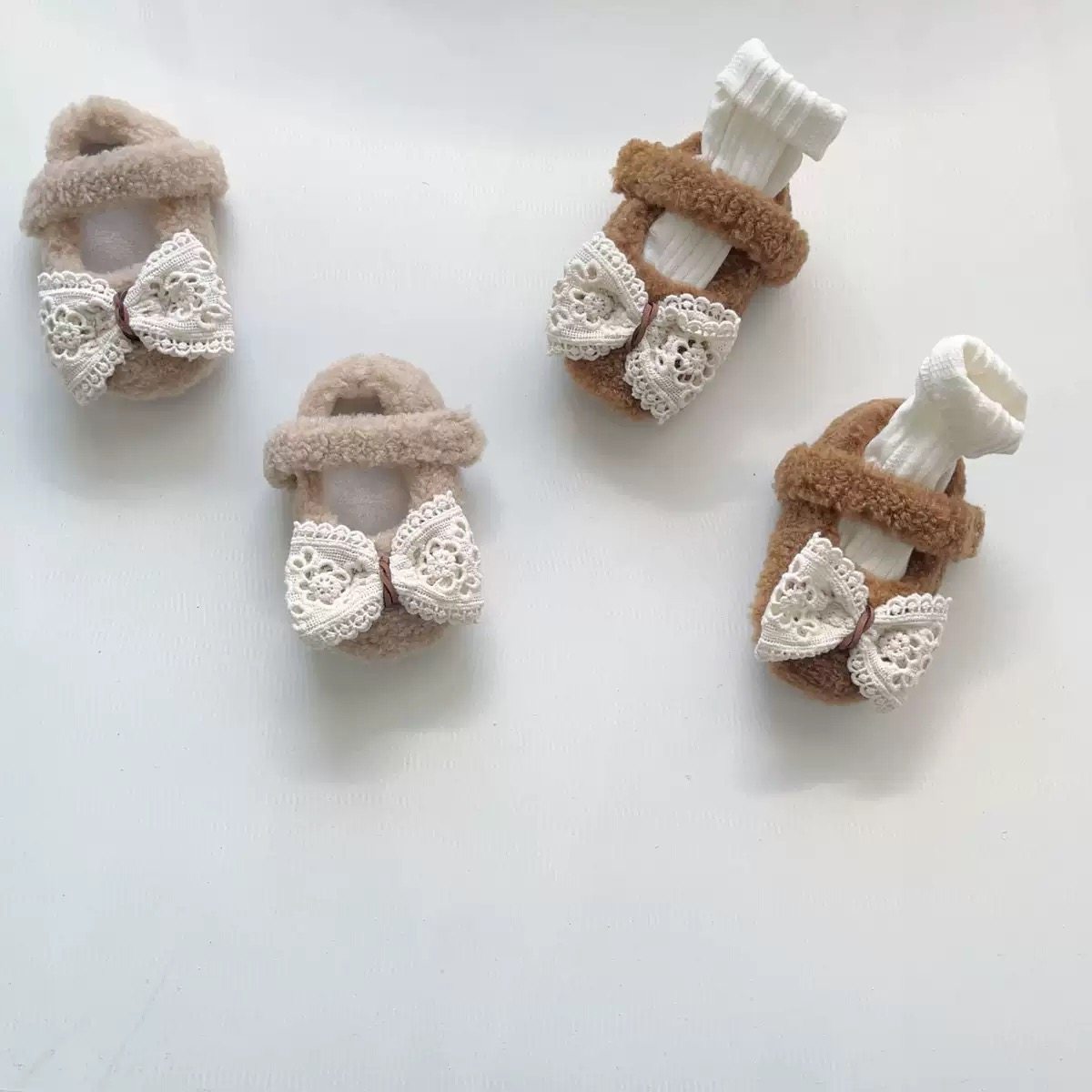 韩国婴儿鞋子女宝宝冬季可爱蝴蝶结羊羔绒棉鞋软底防滑加绒学步鞋