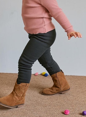 韩国进口童装简约纯色百搭加绒打底裤男女童冬季保暖秋裤Amber