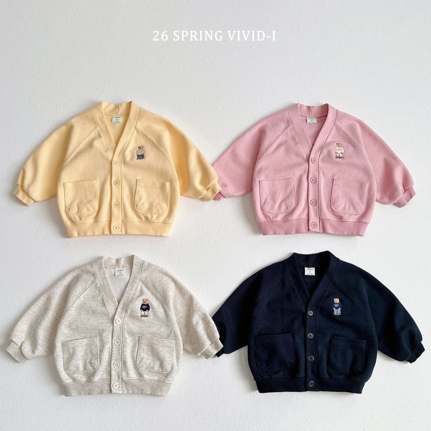 韩国进口婴幼童装简约北欧英伦风长袖外套春秋小熊V领休闲开衫