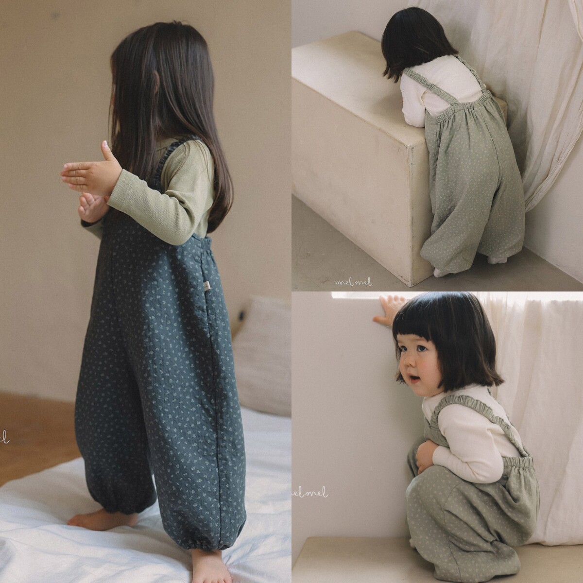 韩国进口婴幼童装女童春秋款可爱碎花高腰背带裤森系连体裤MELMEL