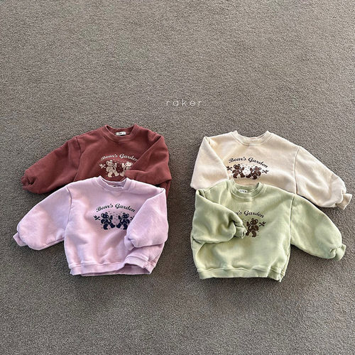 韩国进口婴幼童卡通小熊纯棉软糯加绒卫衣冬款韩系套头上衣RAKER