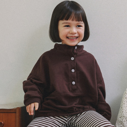 韩国进口婴幼童装春秋款简约洋气纽扣半开中高领卫衣韩版上衣ONU