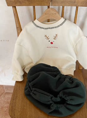 可爱加绒卫衣套装新年圣诞节衣服