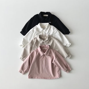 Polo翻领T恤衫 现货韩国进口婴幼童装 春秋黑白纯棉休闲打底上衣