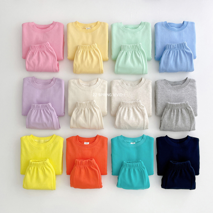 韩国进口婴幼童装简单纯色休闲套装春秋糖果色圆领卫衣卫裤幼儿园