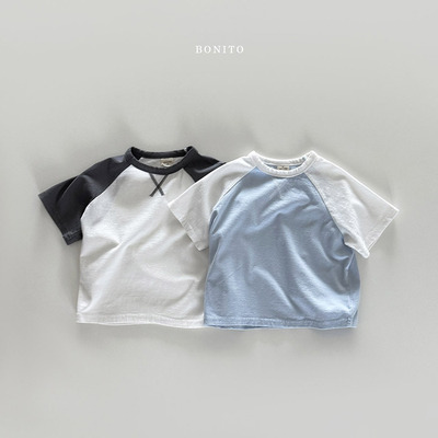 韩国进口婴幼童装撞色插肩袖纯棉短袖T恤夏季休闲打底衫Bonito