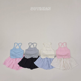 韩国进口婴幼童装女童夏季可爱洋气清凉挂脖吊带背心裙裤套装