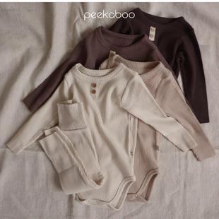 韩国进口新生婴儿弹力修身打底爬服连体衣护肚裤家居套装PEEKABOO