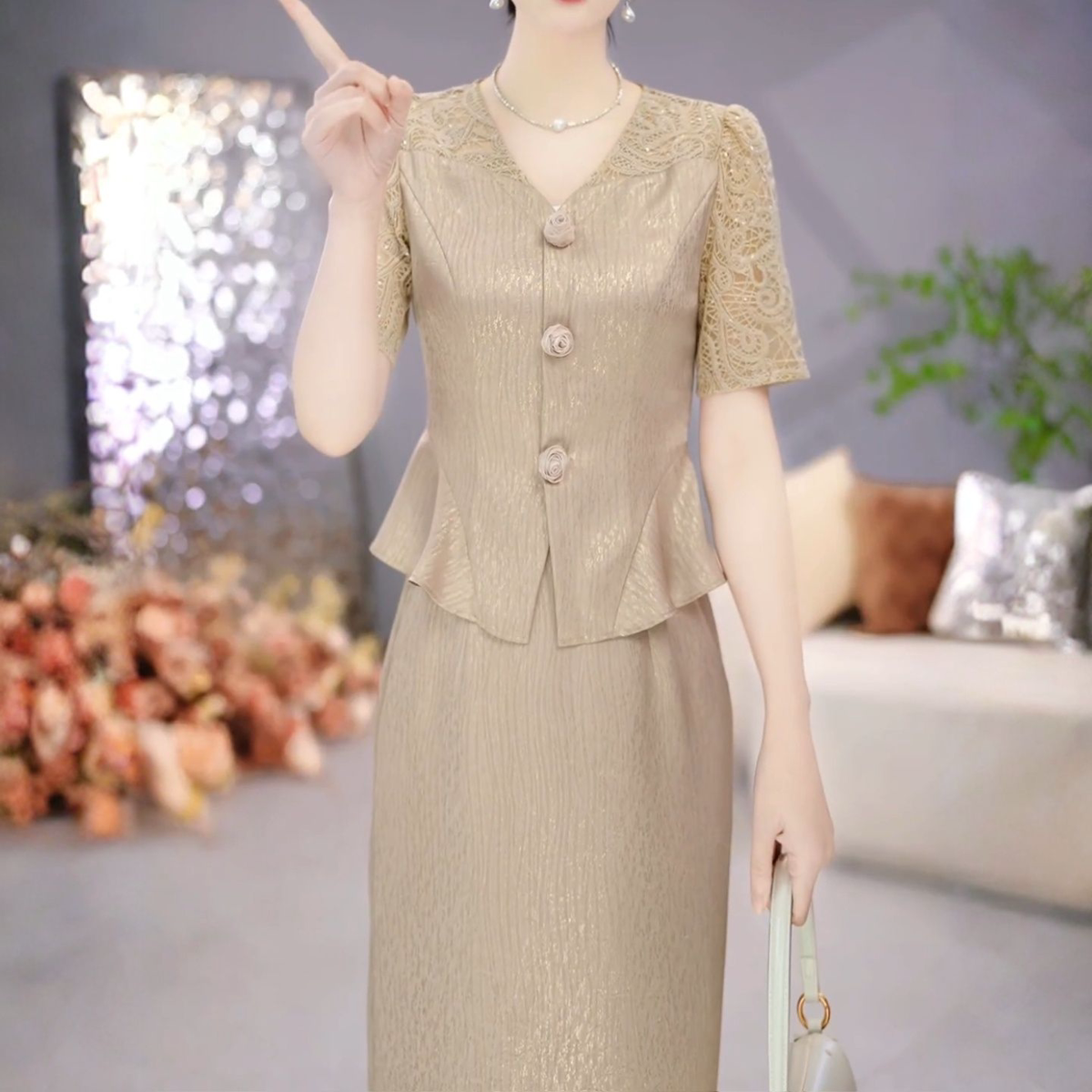 2026年夏季新款国风提花上衣+半身裙时尚气质修身显瘦套装裙M-4XL