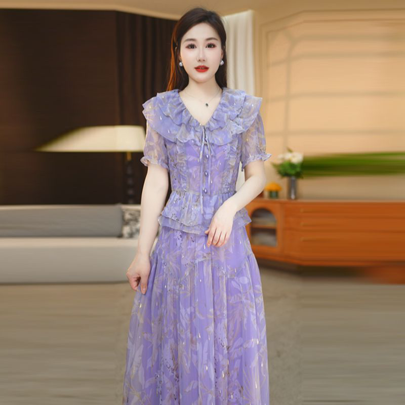2026夏季新款爆款女装两件套套裙甜美印花短袖小衫高腰半身裙套装
