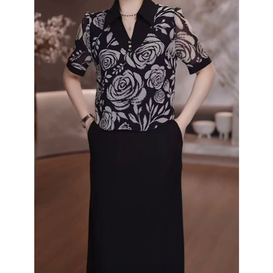 2026夏季新款气质妈妈优雅显瘦洋气礼服裙子轻羽丝假两件套连衣裙
