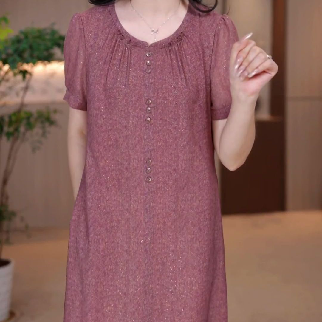 2026夏季新款宽松遮肚子裙子高级冰竹丝简约气质胖妈妈显瘦连衣裙